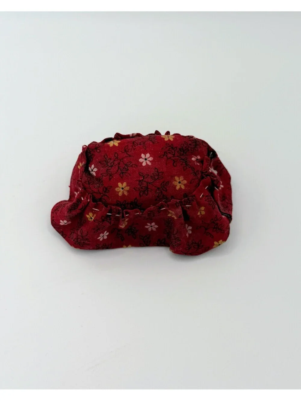 1:12 Scale Vintage 1960s Handmade Dollhouse Ottoman Red Floral Calico Footstool
